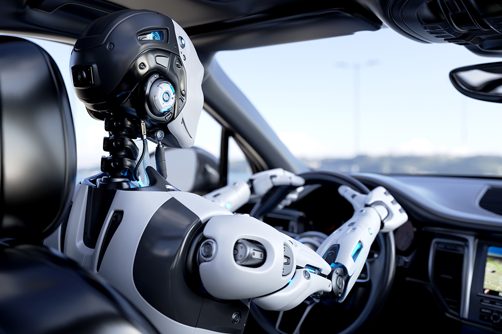 Robot driving a car